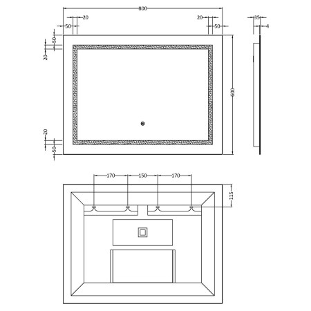 LQ506 Nuie Enif LED 600 x 800mm Touch Sensor Mirror Line Drawing