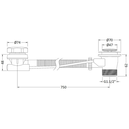 EA333 Nuie Extended Pop Up Bath Waste with Overflow Line Drawing
