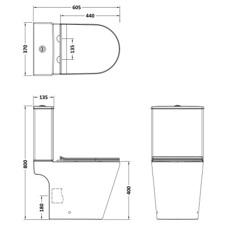 NCG651 Nuie Fenton Rimless Close Coupled WC Pan and Seat Dimensions