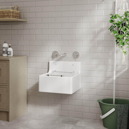 CS10318 Nuie Fireclay 455 x 362mm Cleaner Sink with Wall Mounted Tap