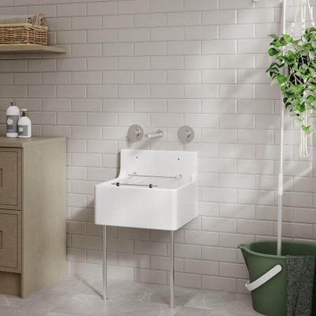 CS10318 Nuie Fireclay 455 x 362mm Cleaner Sink with Optional Leg Set Side View