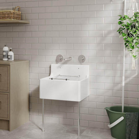 CS10421 Nuie Fireclay 515 x 382mm Cleaner Sink with Optional Leg Set Side View