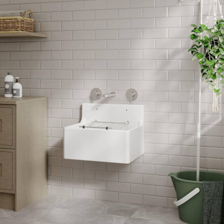 CS10421 Nuie Fireclay 515 x 382mm Cleaner Sink with Wall Mounted Tap