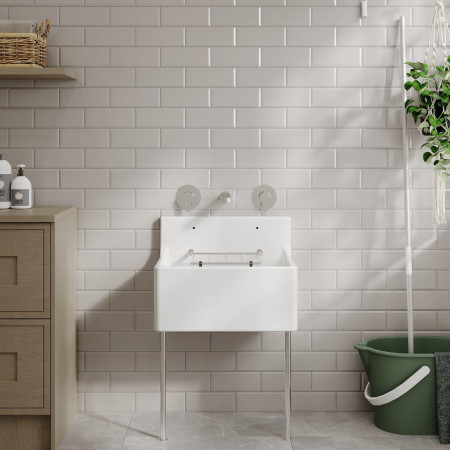 CS10421 Nuie Fireclay 515 x 382mm Cleaner Sink with Optional Chrome Leg Set