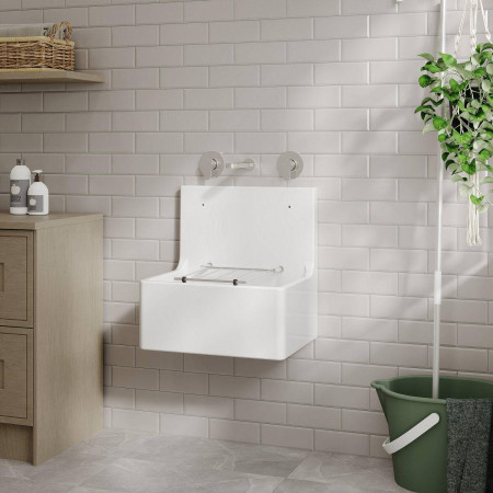 CS10121 Nuie Fireclay 515 x 535mm Cleaner Sink with Wall Mounted Tap