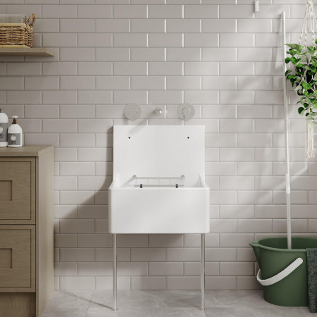 CS10121 Nuie Fireclay 515 x 535mm Cleaner Sink with Optional Chrome Legs