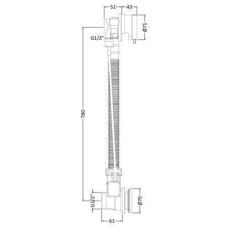 E358 Nuie Freeflow Bath Filler and Overflow Line Drawing