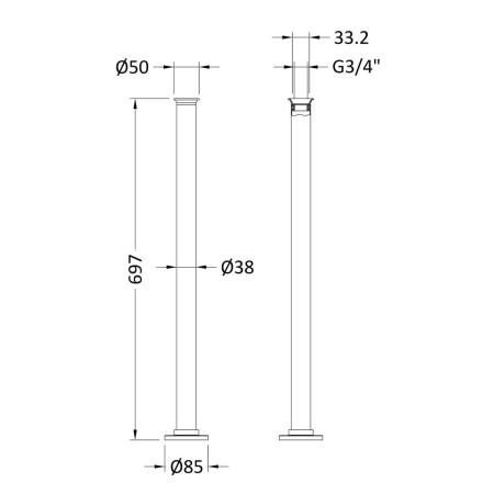 DA311 Nuie Freestanding Bath Standpipe Legs Line Drawing