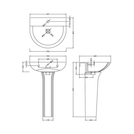NCG300 Nuie Freya 550mm 1TH Basin and Pedestal Line