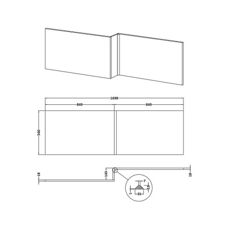 Nuie L Shaped Shower Bath Front Panel Line