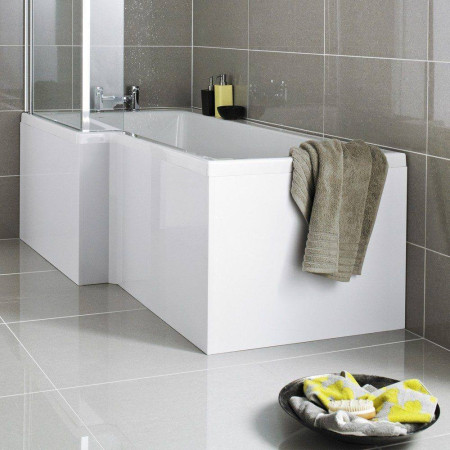 NMP135 Nuie Gloss White 1700mm L Shaped Shower Bath Front Panel Lifestyle