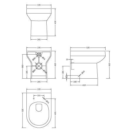 NCH606 Nuie Harmony Back To Wall Pan Line Drawing