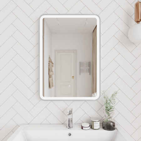 LQ703 Nuie Hydrus Chrome Framed LED Mirror with Touch Sensor Bathroom Setting