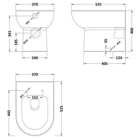 NCK206 Nuie Isla Round Back to Wall WC Pan with Seat Dimensions