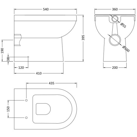 NCS286 Nuie Ivo Back To Wall Pan Line Drawing