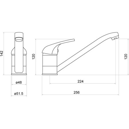 KJR305SL Nuie Jorim Single Lever Chrome Kitchen Mixer Tap Dimensions