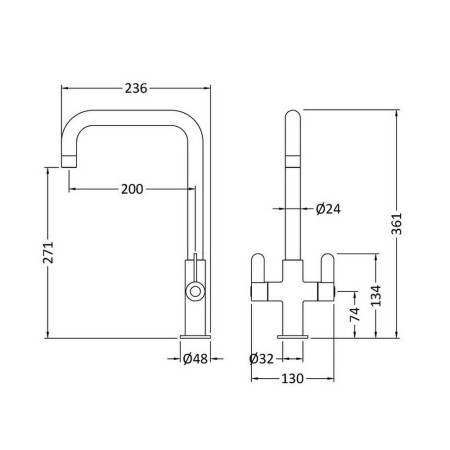 KSI305DL Nuie Kosi Mono Dual Lever Kitchen Tap in Chrome Line Drawing