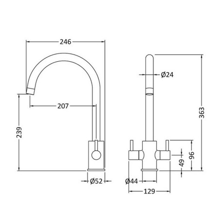 KLA805DL Nuie Lachen Mono Dual Lever Kitchen Tap in Brushed Brass (2)