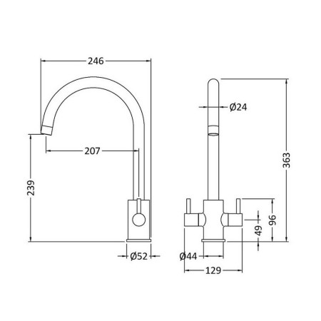 KLA605DL Nuie Lachen Mono Dual Lever Kitchen Tap in Brushed Nickel (2)