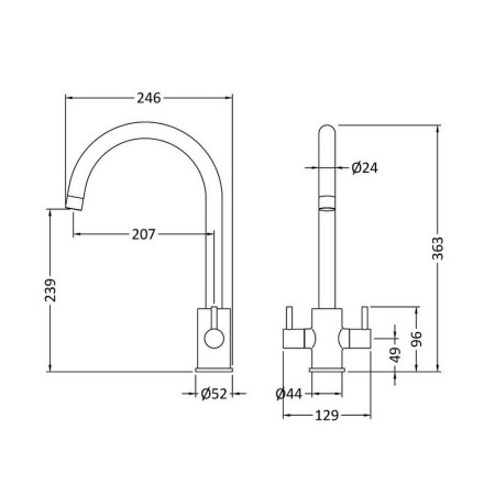 KLA405DL Nuie Lachen Mono Dual Lever Kitchen Tap in Matt Black (2)
