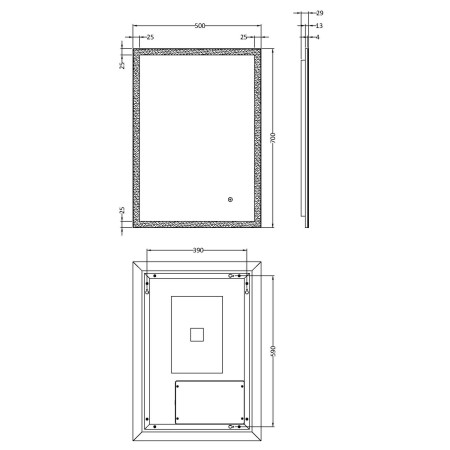 LQ602 Nuie Leva Ambient LED 700 x 500mm Touch Sensor Mirror Line Drawing