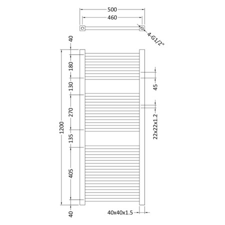 MTY109 Nuie Level Chrome Square Ladder Rail 1200 x 500mm (2)
