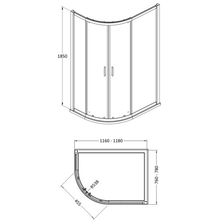AQU128N-E8 Nuie Lucie 1200 x 800mm Offset Quadrant Shower Enclosure in Chrome Line Drawing