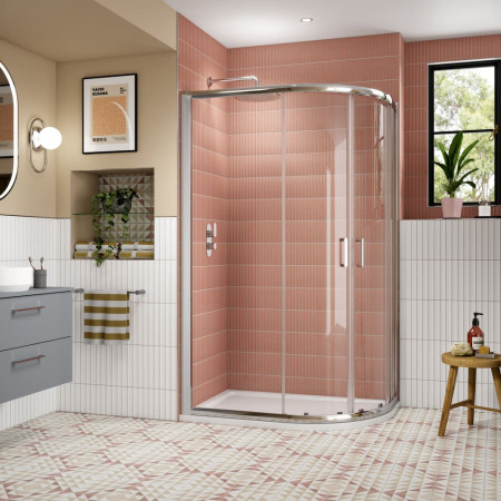 AQU128N-E8 Nuie Lucie 1200 x 800mm Offset Quadrant Shower Enclosure in Chrome Bathroom Setting