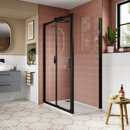 AQSL12NBP-E8 Nuie Lucie 1200mm Sliding Shower Door in Black with a Side Panel