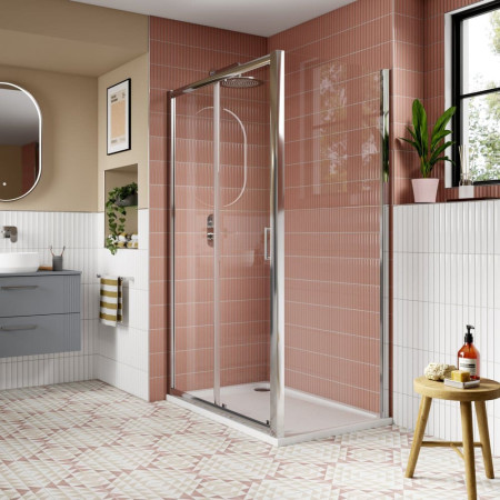 AQSL17N-E8 Nuie Lucie 1700mm Sliding Shower Door in Chrome with a Side Panel