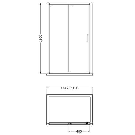 AQSL12N-E8 Nuie Lucie 1200mm Sliding Shower Door in Chrome Line Drawing
