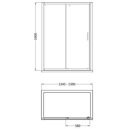 AQSL14NBB-E8 Nuie Lucie 1400mm Sliding Shower Door in Brushed Brass Line Drawing