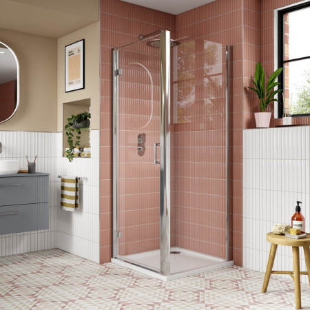 AQHD80N-E8 Nuie Lucie 800mm Hinged Shower Door in Chrome with a Side Panel