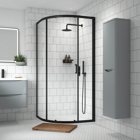 AQU9NE1BP-E8 Nuie Lucie 900mm Single Entry Quadrant Shower Enclosure in Black Lifestyle