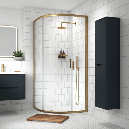 AQU9NE1BB-E8 Nuie Lucie 900mm Single Entry Quadrant Shower Enclosure in Brushed Brass Lifestyle