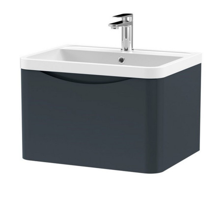 Nuie Lunar 600mm Satin Anthracite One Drawer Wall Hung Vanity Unit with Basin
