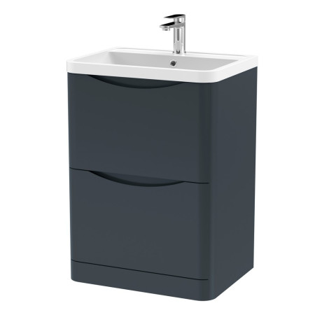 Nuie Lunar 600mm Satin Anthracite Two Drawer Floorstanding Vanity Unit with Basin