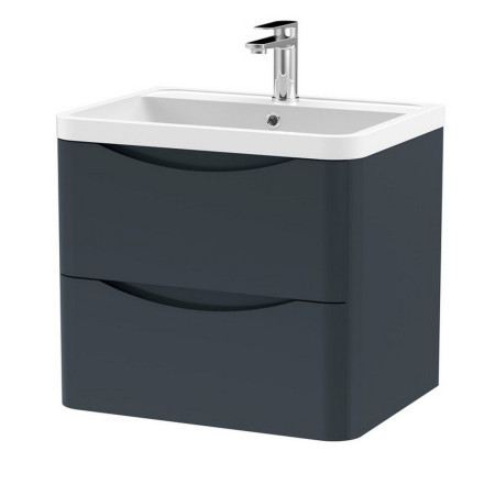 Nuie Lunar 600mm Satin Anthracite Two Drawer Wall Hung Vanity Unit with Basin