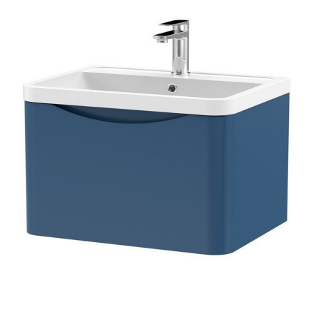 Nuie Lunar 600mm Satin Blue One Drawer Wall Hung Vanity Unit with Basin