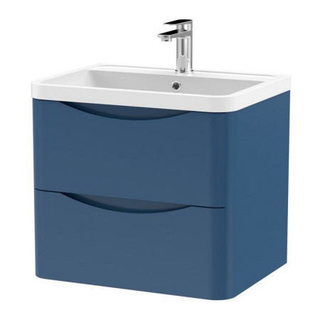 Nuie Lunar 600mm Satin Blue Two Drawer Wall Hung Vanity Unit with Basin