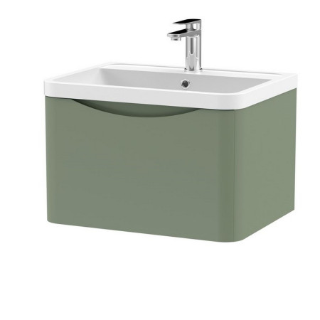 Nuie Lunar 600mm Satin Green One Drawer Wall Hung Vanity Unit with Basin