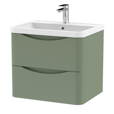Nuie Lunar 600mm Satin Green Two Drawer Wall Hung Vanity Unit with Basin