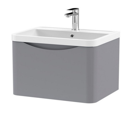 Nuie Lunar 600mm Satin Grey One Drawer Wall Hung Vanity Unit with Basin