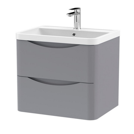 LUN202 Nuie Lunar 600mm Satin Grey Two Drawer Wall Hung Vanity Unit (1)