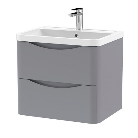 LUN202 Nuie Lunar 600mm Satin Grey Two Drawer Wall Hung Vanity Unit with Basin