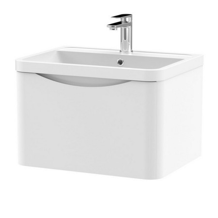 Nuie Lunar 600mm Satin White One Drawer Wall Hung Vanity Unit with Basin