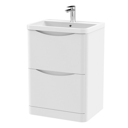 Nuie Lunar 600mm Satin White Two Drawer Floorstanding Vanity Unit with Basin