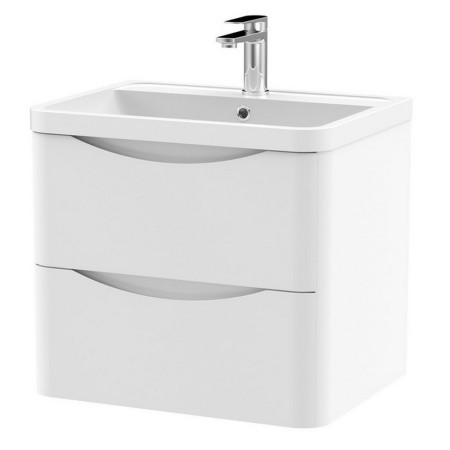 LUN102 Nuie Lunar 600mm Satin White Two Drawer Wall Hung Vanity Unit (1)