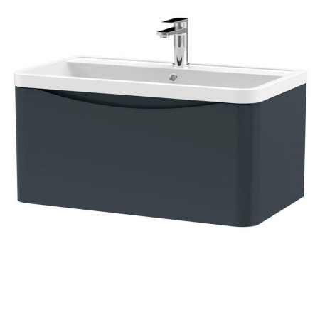 Nuie Lunar 800mm Satin Anthracite One Drawer Wall Hung Vanity Unit with Basin