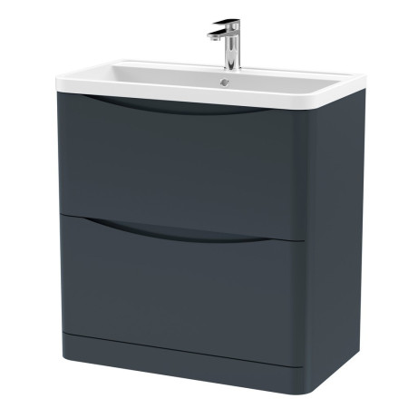 Nuie Lunar 800mm Satin Anthracite Two Drawer Floorstanding Vanity Unit with Basin